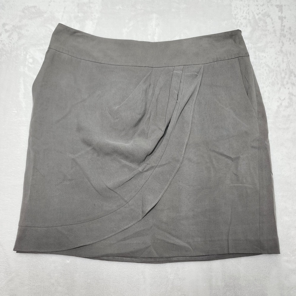 ANN TAYLOR LOFT Women's 6 Gray Skirt Faux Wrap Tulip Hem Workwear Office NWOT